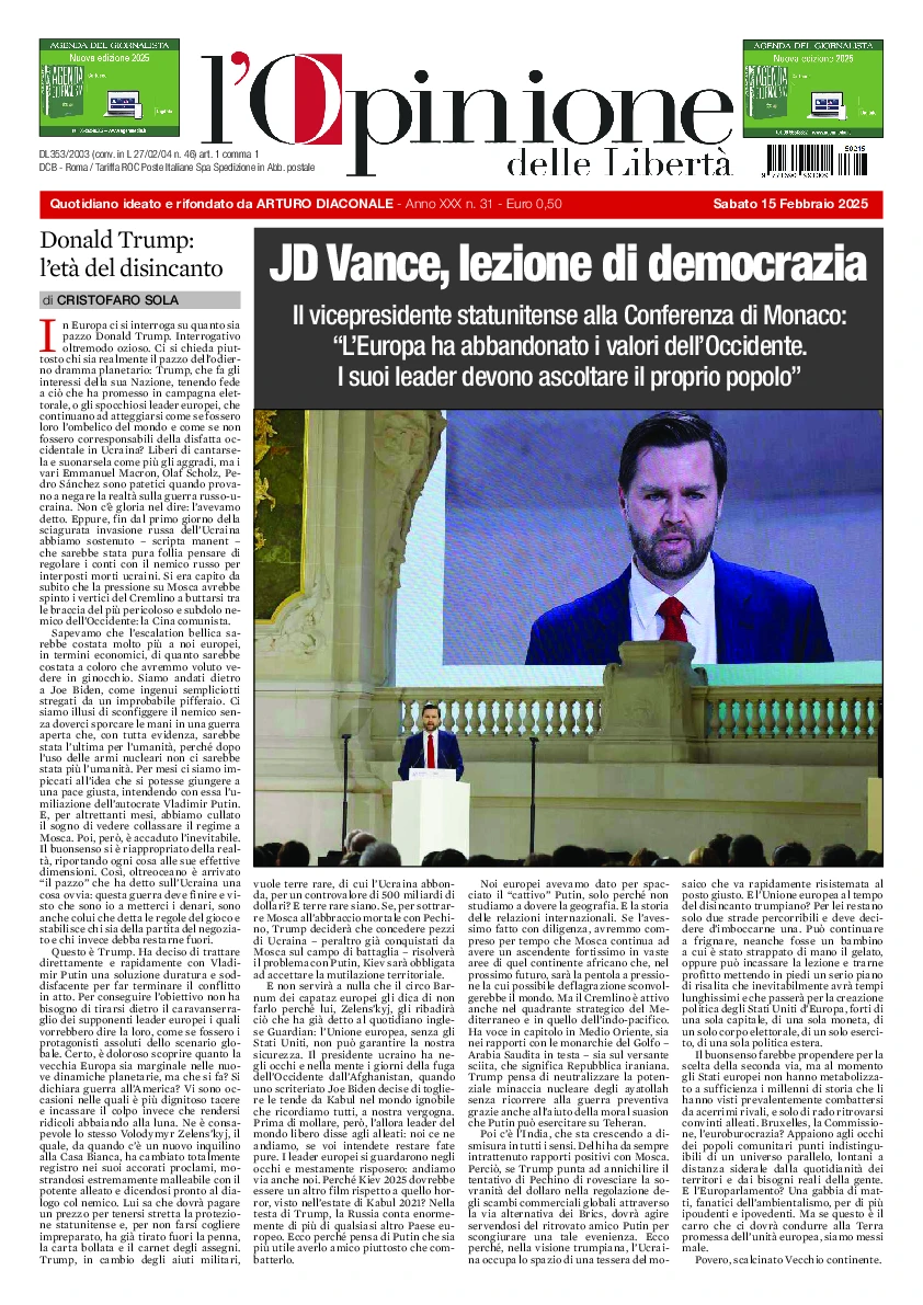 Prima-pagina-opinione della liberta-edizione-di-oggi-2025-02-17